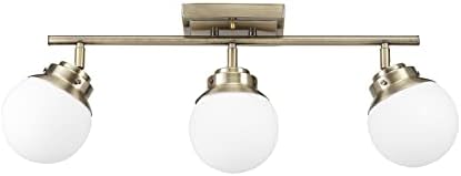 3-Light Antique Brass Track Lighting with Frosted Glass Shades Farmhouse Metal