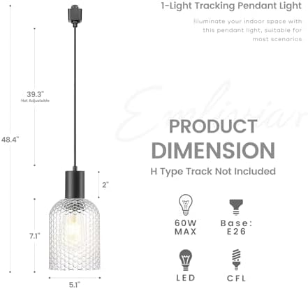 Emliviar Rustic Track Pendant Lighting 3 Pcs with Hammered Glass