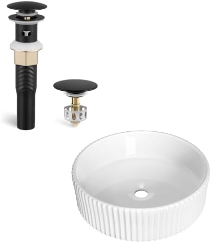 KES Sink Drain with Strainer Basket Hair Catcher Matte Black Vessel Sink
