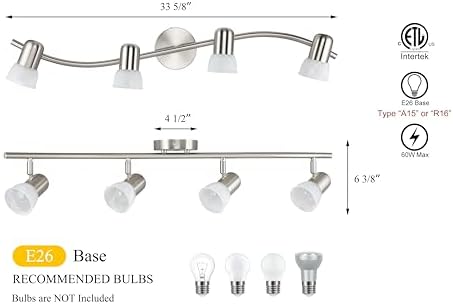 4 Light S-Shaped Track Lighting with Glass