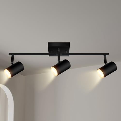 3-Light Track Lighting Kit Black Rotatable Ceiling Lights Modern Design