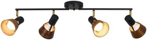 TeHenoo 4 Light Track Lighting with Brass Accent and Natural Wood