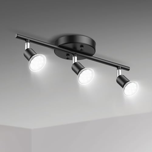 KIALUSH 3-Light Track Light Kit Black Adjustable Ceiling Spotlight with LED Bulbs