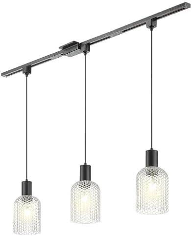 Emliviar Rustic Track Pendant Lighting 3 Pcs with Hammered Glass