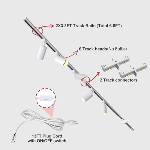 6 Light GU10 Track Lighting Kit with 66FT H Track Rails