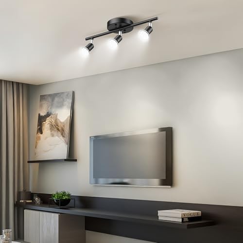 KIALUSH 3-Light Track Light Kit Black Adjustable Ceiling Spotlight with LED Bulbs