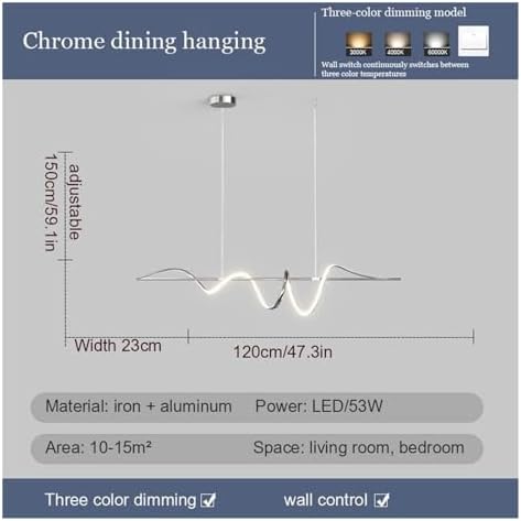 Chrome LED Spiral Linear Pendant Light 473In Tri-Tone Kitchen Island Hanging Light
