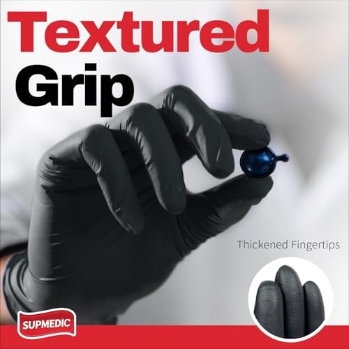 Supmedic Nitrile Exam Gloves 5 Mil Chemical Resistant Latex-Free Black 100Pcs