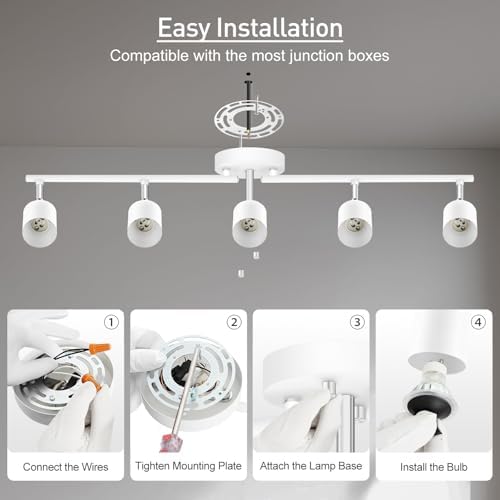Sturdy 5-Way LED Track Lighting Kit - Matte White Ceiling Lights
