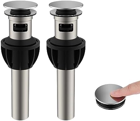2-Pack Chrome Metal Bath Sink Drain with Overflow Pop-Up Design