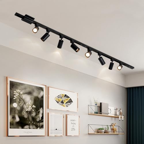 6 Light LED Track Lighting Kit with Floating Canopy Connector Black