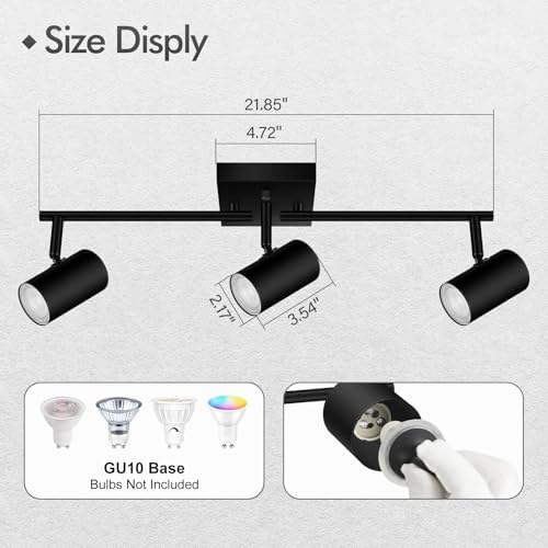 3-Light Track Lighting Kit Black Rotatable Ceiling Lights Modern Design