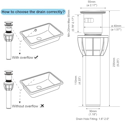 Francany Chrome Pop Up Drain Stopper with Overflow for Vessel Sink