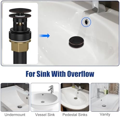 Pop Up Sink Drain Stopper Overflow Oil Rubbed Bronze