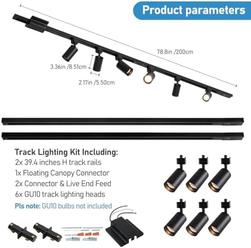 6 Light LED Track Lighting Kit with Floating Canopy Connector Black