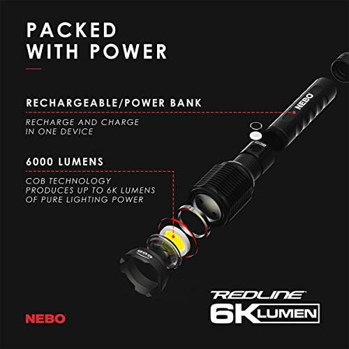 6000 Lumen Rechargeable LED Handheld Flashlight Bundled with EdisonBright USB-Powered Reading Light