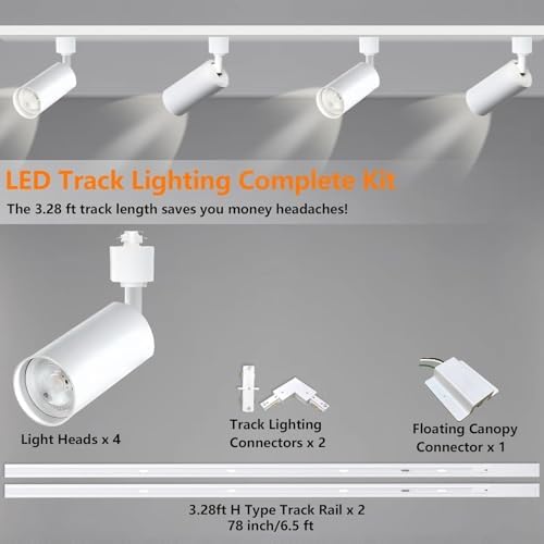 4-Piece GU10 Track Lighting Kit for No-Bulb Use
