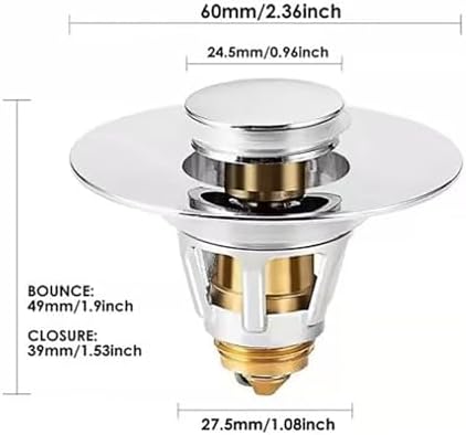 RLECS Silver Pop Up Drain Plug 39MM for Bathroom Sink Kitchen