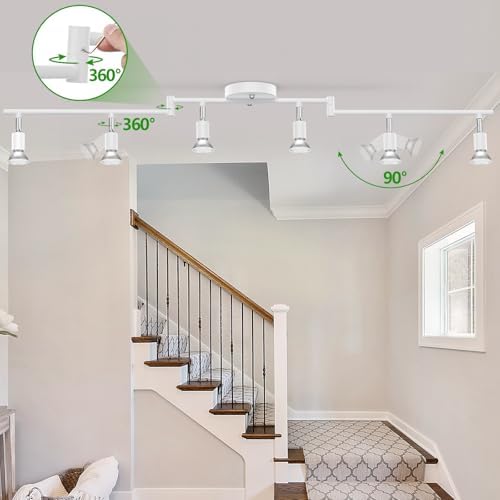 AIBOO Modern White Track Lighting Kit with 6 Flexible Ceiling Spot Lights