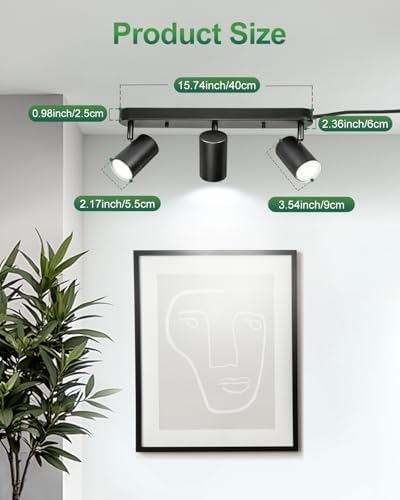 Fondiiz Plug In Track Lighting with 3 Ways Rotatable Heads