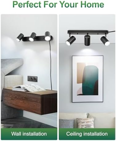 Fondiiz Plug In Track Lighting with 3 Ways Rotatable Heads