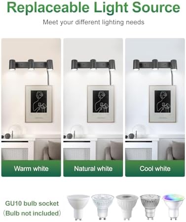 Fondiiz Plug In Track Lighting with 3 Ways Rotatable Heads