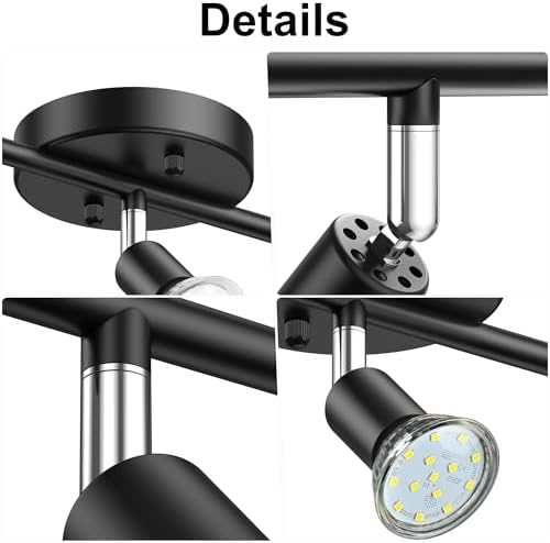 KIALUSH 3-Light Track Light Kit Black Adjustable Ceiling Spotlight with LED Bulbs