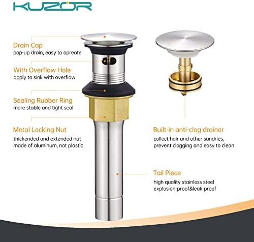 2PCS Stainless Steel Bathroom Sink Drain with Overflow - Brushed Nickel