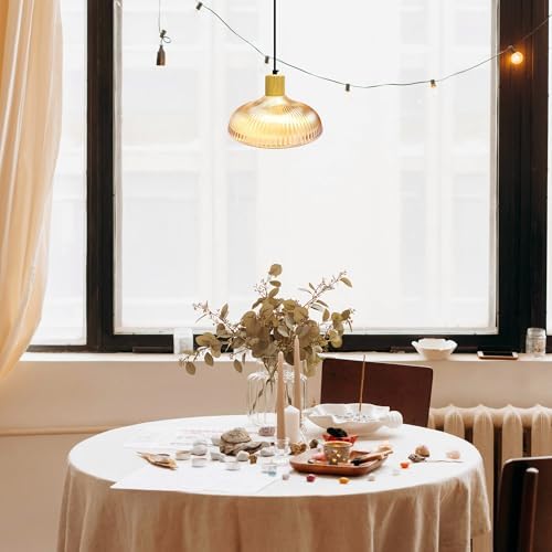 Adjustable Height Chandelier with Natural Wood Shade E26 Pendant Light