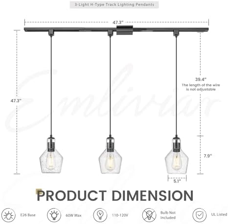 Emliviar 3-Light H Track Hanging Light Black Finish