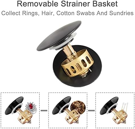 SWHYGER Matte Black Sink Drain with Hair Catcher and Overflow