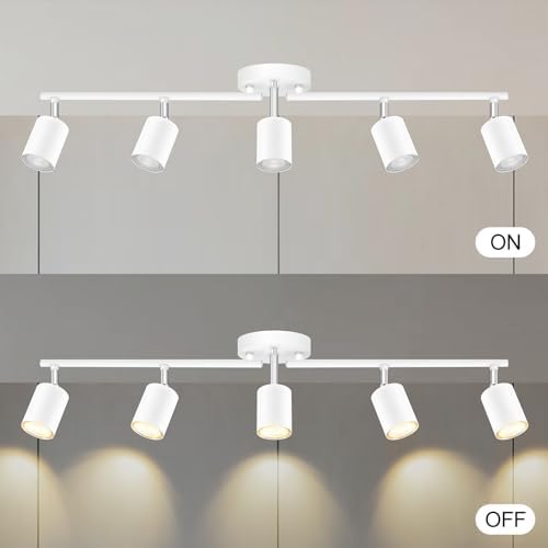 Sturdy 5-Way LED Track Lighting Kit - Matte White Ceiling Lights