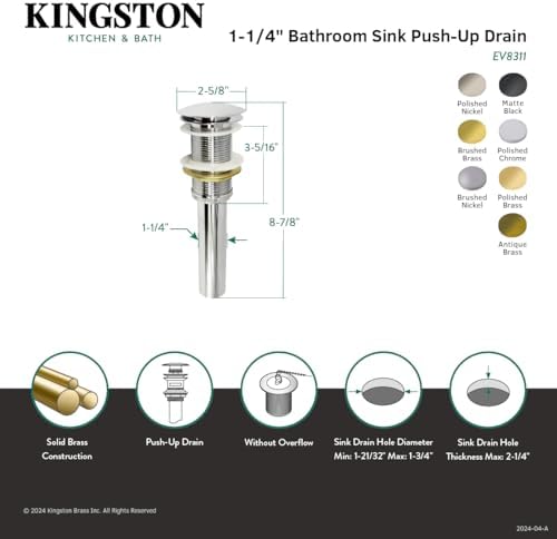 Kingston Brass Evolution Series Photosurfaced Push Pop-Down Sink Drain