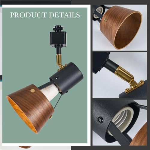 Te Henoo Modern Track Lighting Matte Black Natural Wood E26 3-Light Kit