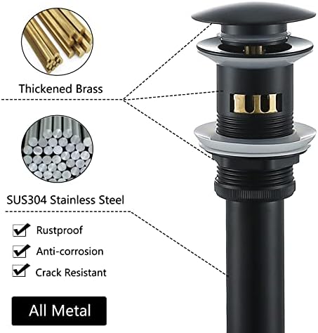 SWHYGER Matte Black Sink Drain with Hair Catcher and Overflow