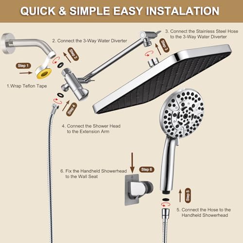 14 Inch High Pressure Rain Shower Head with Handheld Spray Combo