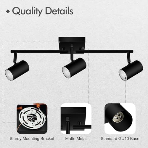 3-Light Track Lighting Kit Black Rotatable Ceiling Lights Modern Design