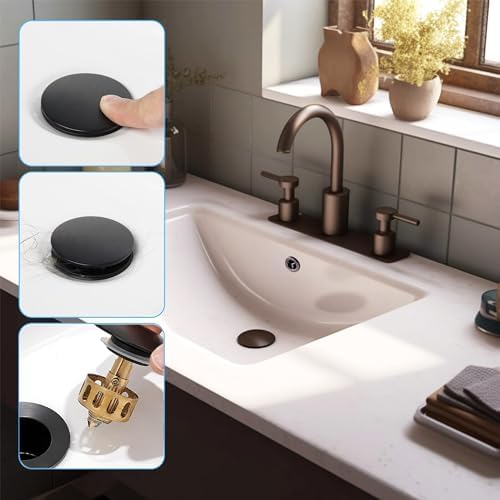 ECHLI Pop Up Drain with Overflow and Anti-Clogging Basket Strainer