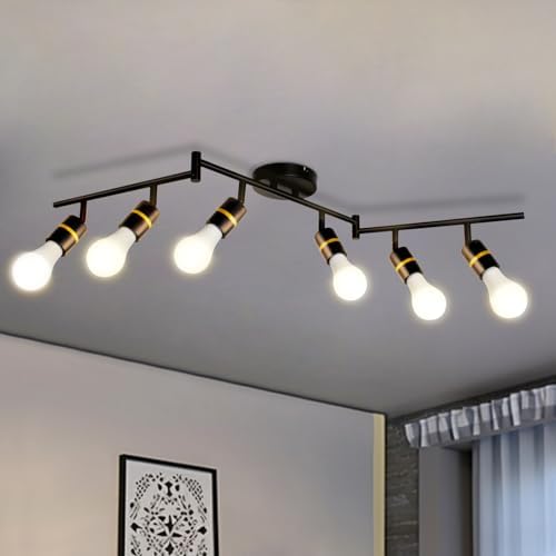 HiBay 6-Light Track Lighting Fixture Set Matte Black Foldable Arm Rotatable Head