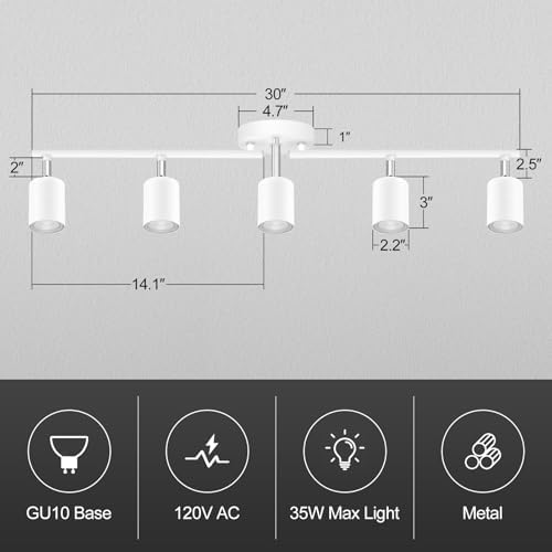 Sturdy 5-Way LED Track Lighting Kit - Matte White Ceiling Lights