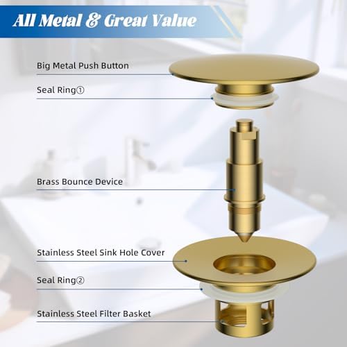 Hibbent 2 Pack All Metal Bathroom Sink Stopper
