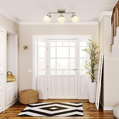 3-Light Antique Brass Track Lighting with Frosted Glass Shades Farmhouse Metal