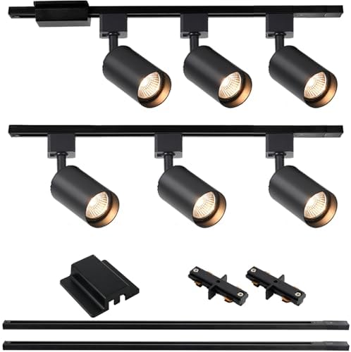 6 Light LED Track Lighting Kit with Floating Canopy Connector Black