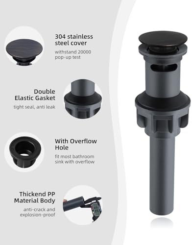 No-Clog Sink Drain Easy Install Overflow Oil Rubbed Bronze