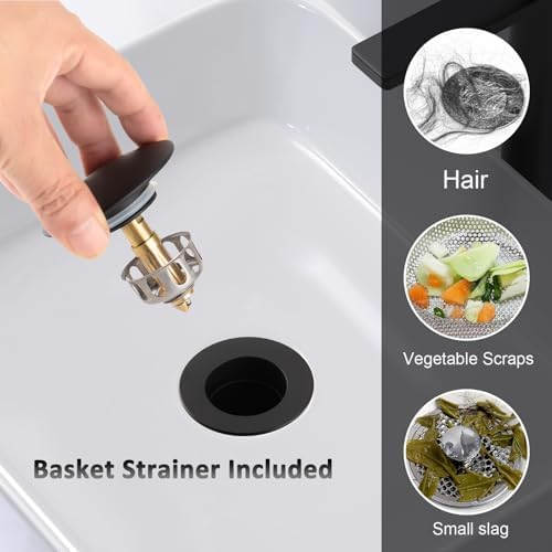Sturdy All Metal Bath Sink Drain with Basket Strainer Black