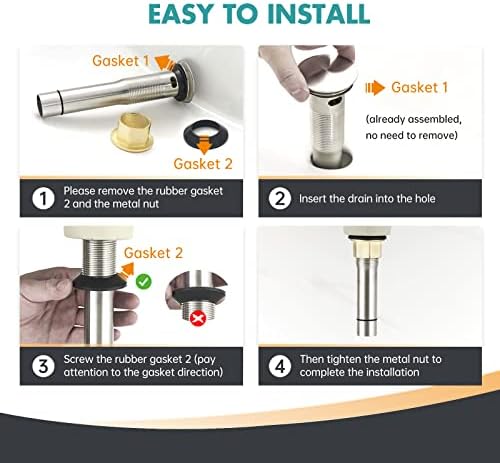 2PCS Stainless Steel Bathroom Sink Drain with Overflow - Brushed Nickel