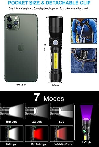 UV Flashlight Blacklight with Side Light and Zoom