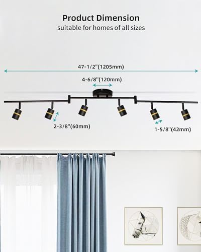 HiBay 6-Light Track Lighting Fixture Set Matte Black Foldable Arm Rotatable Head