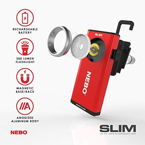 NEBO Slim 500-Lumen Rechargeable Flashlight with Dimming Magnetic Base Compact Multi-Use