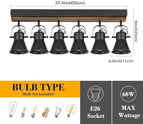 KEESFU 6 Light Track Lighting Kit Black Modern Farmhouse Ceiling Light